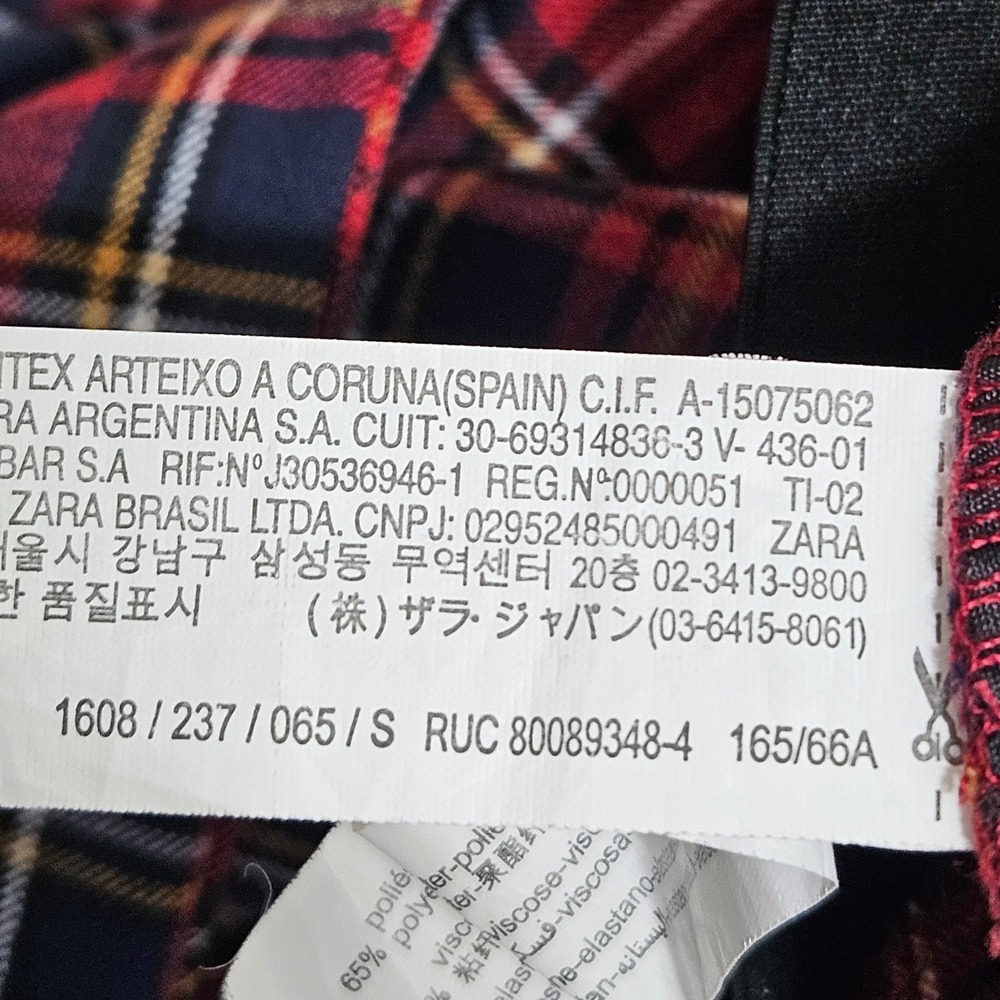 Zara Plaid Trousers Women Size S Red Tartan Slim Fit Stretch Pull On Pants - Picture 4 of 8